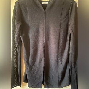 Sarah Pacini slit front back Black sheer top sexy eccentric sleek textured m